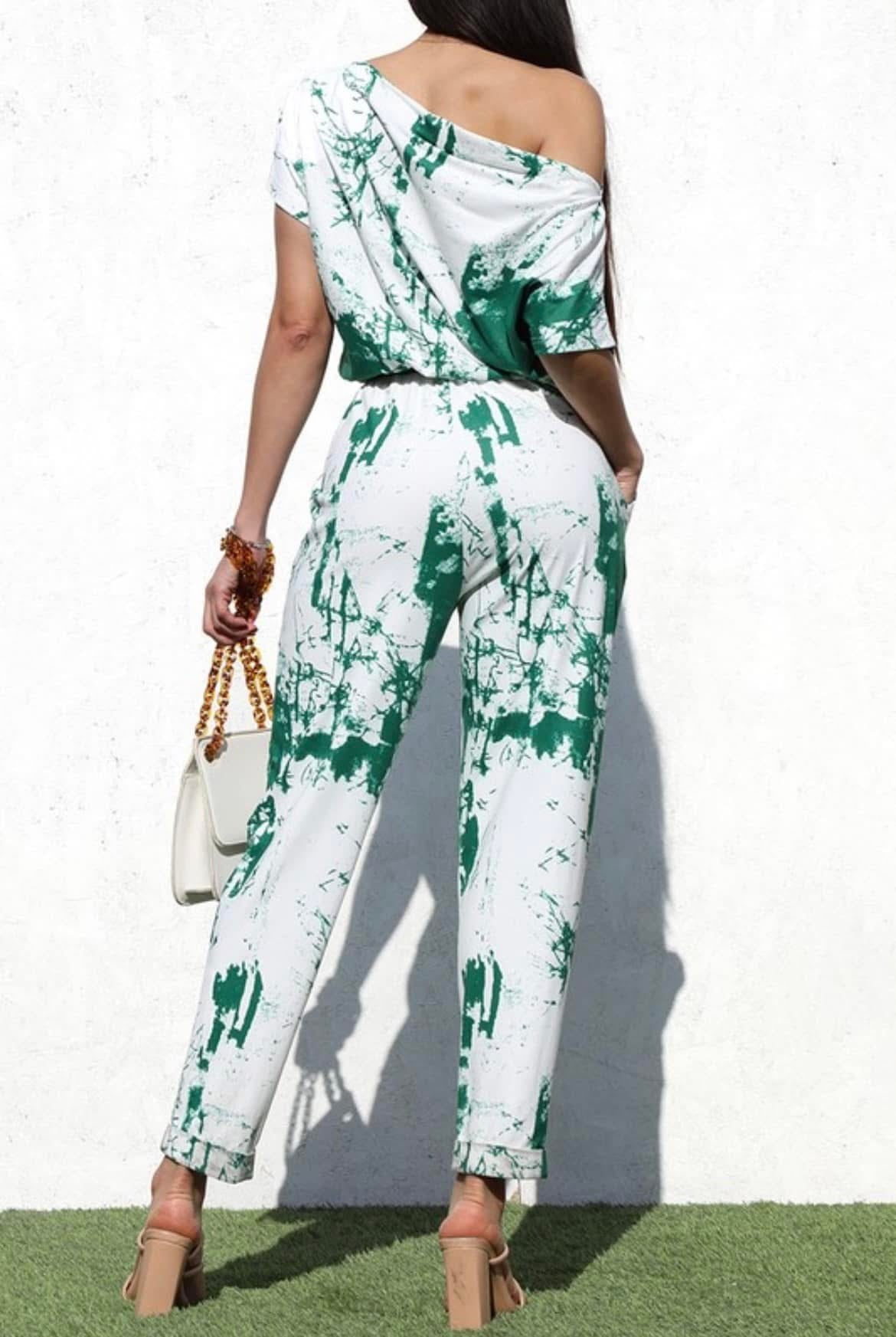 Green and White Jumpsuit