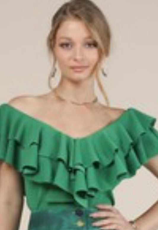 Green Ruffle Blouse