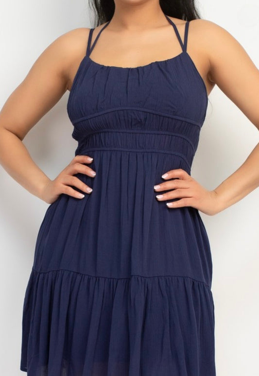 Navy Halter Tie Dress